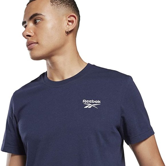 🆕Reebok Men's Standard Training E. Graphic T-Shirt,Vector Navy/Small White Logo - Picture 7 of 14
